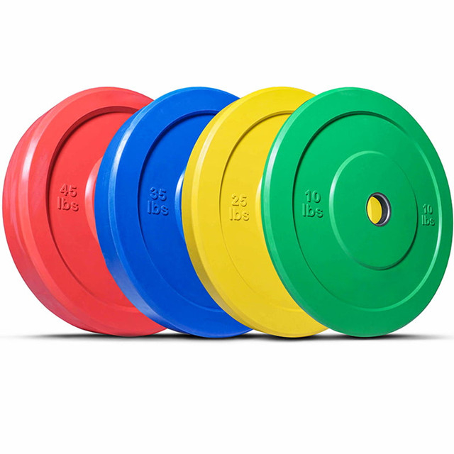Plataichean Bumper Rubair Barbell Oiliompaiceach - Dathan (5KG gu 25KG, 10LB gu 55LB)
